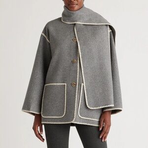 Quince Double Faced Merino Wool Scarf Coat in Gray